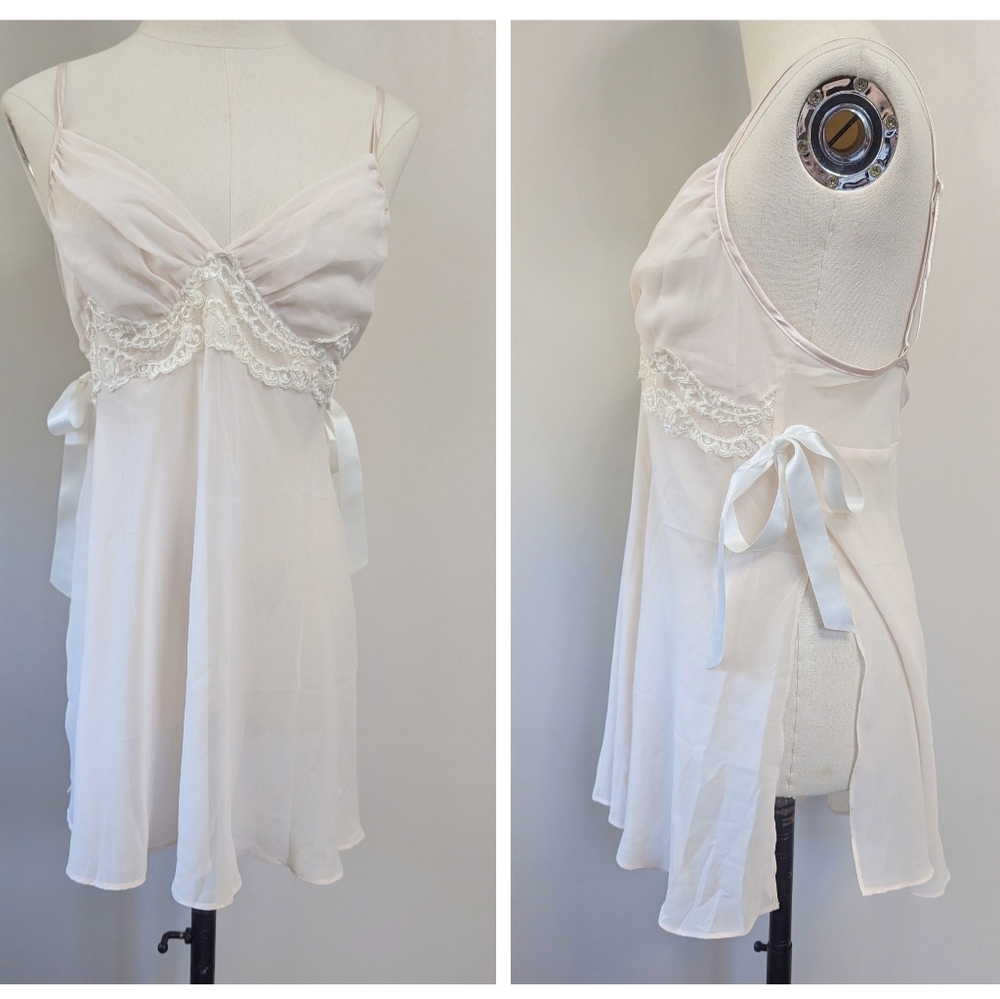 Y2K Coquette Sheer Pink Chiffon Slip with Side Slits‎